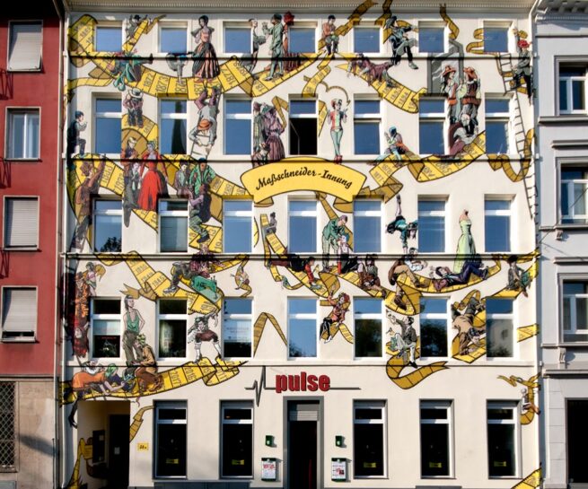 Fassadengestaltung Maßschneider-Innung Rhein-Main Frankfurt – Gesamtansicht über fünf Geschosse